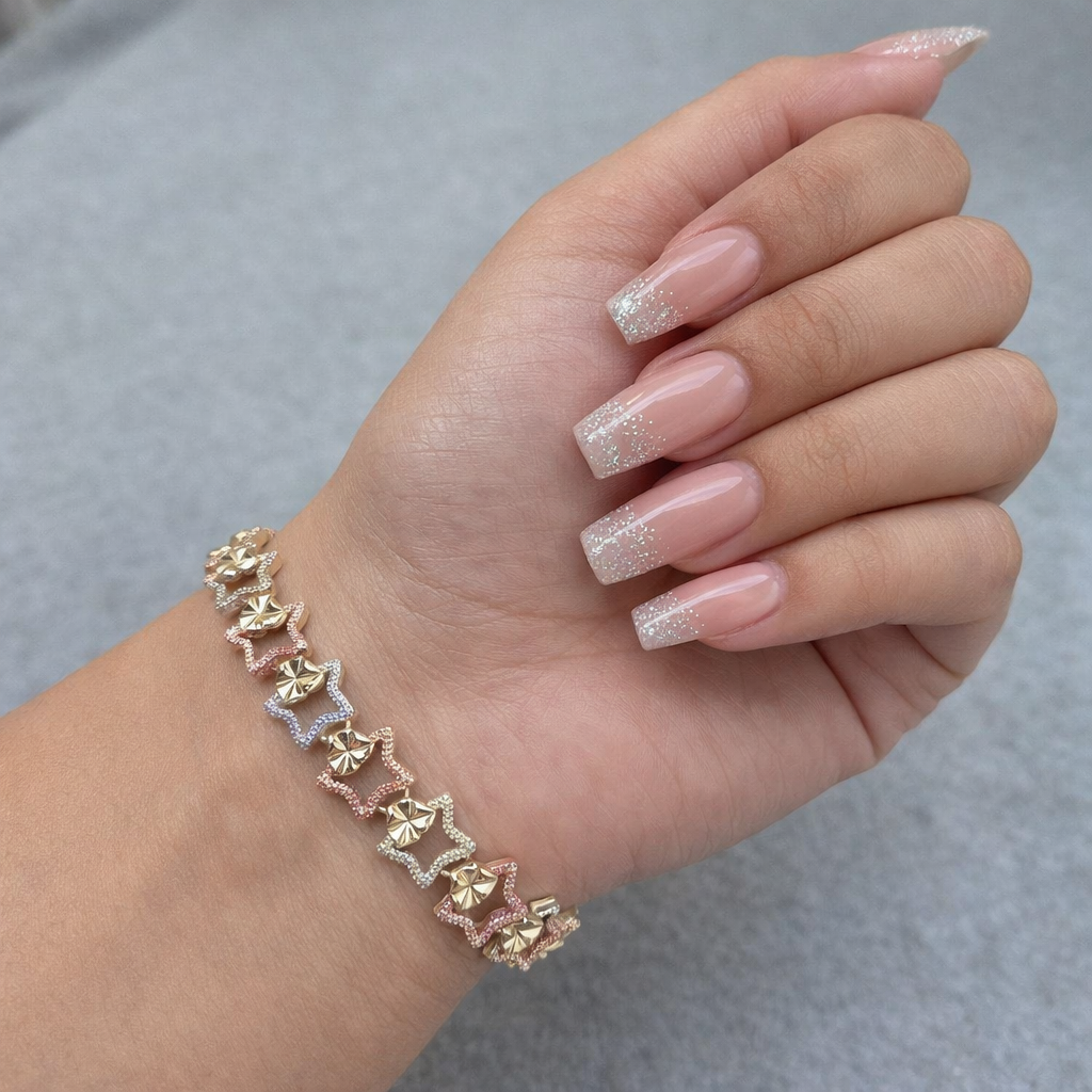 18k Gold Filled Stars Shape Linked Chain Bracelet