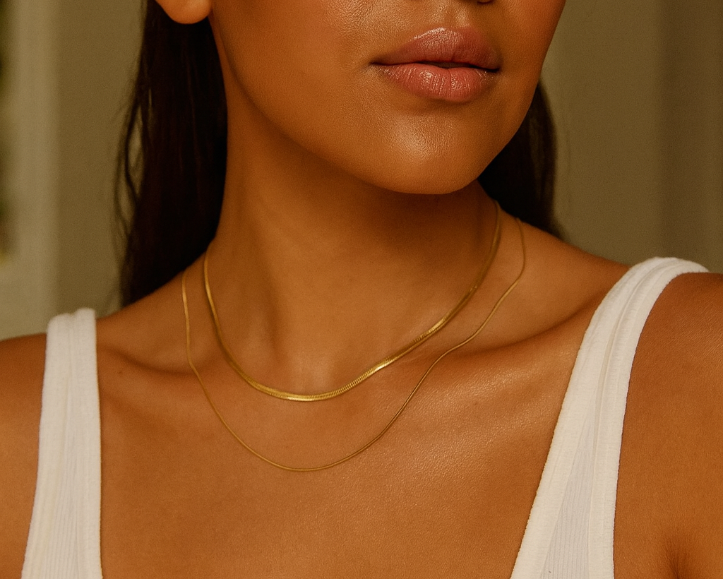 18k Gold Plated Layered Flat Snake Chain Necklace