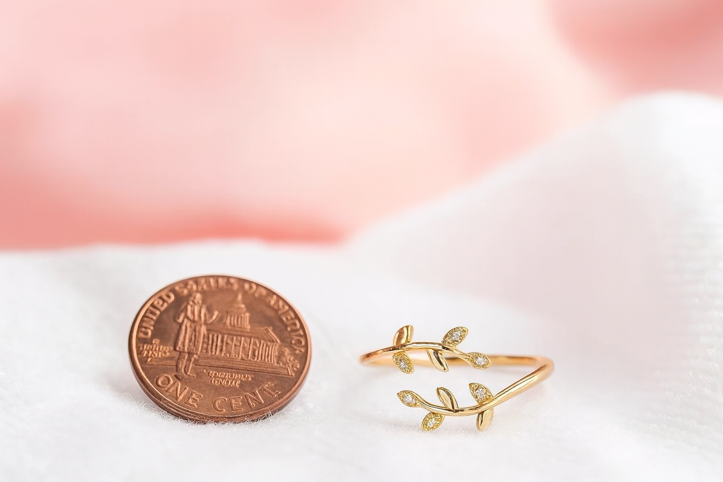 Olive Vine Leaf Adjustable Ring Crystal Cubic Zirconia