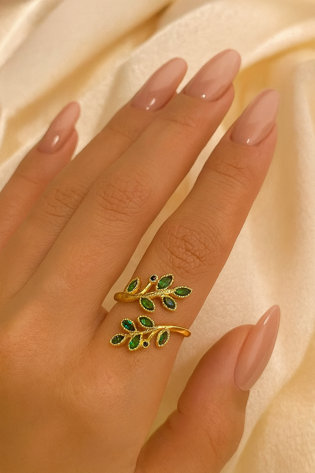 Elegant 24K Gold Nature Rosemary Leaves Adjustable Ring