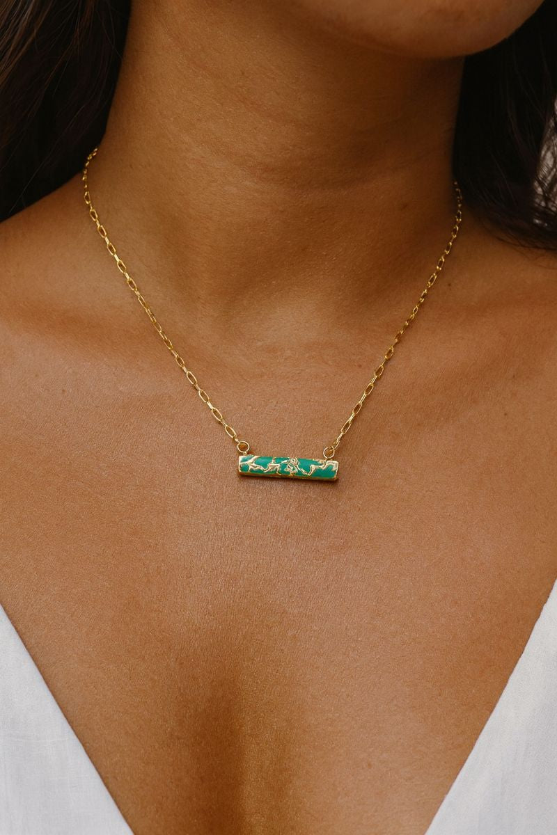 Turquoise Paperclip Bar Necklace