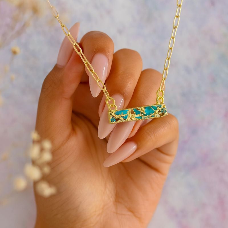 Turquoise Paperclip Bar Necklace