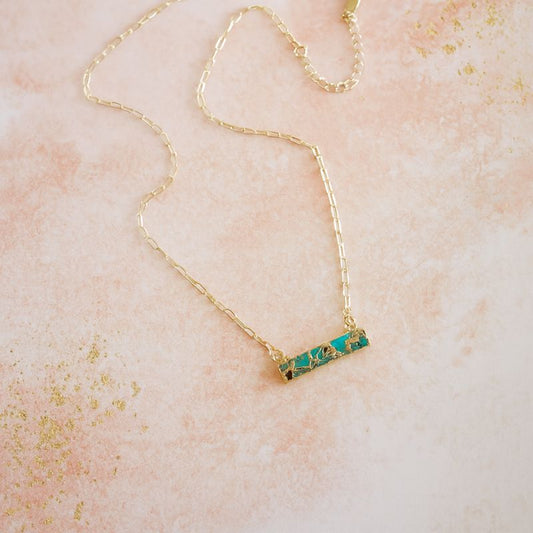 Turquoise Paperclip Bar Necklace