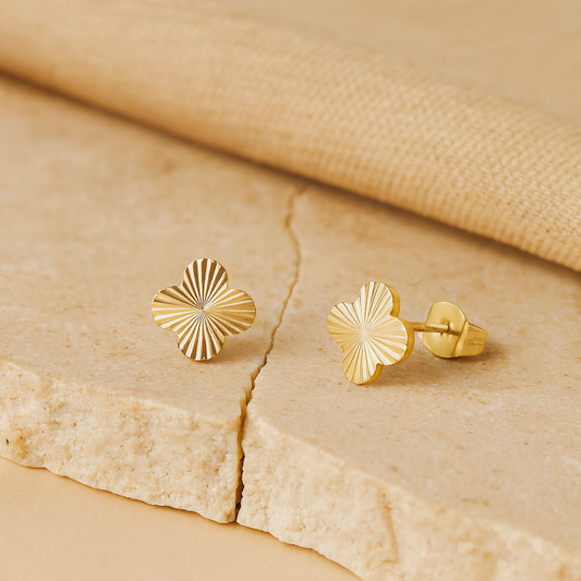18K Gold Pvd Stainless Steel Clover Stud Earrings