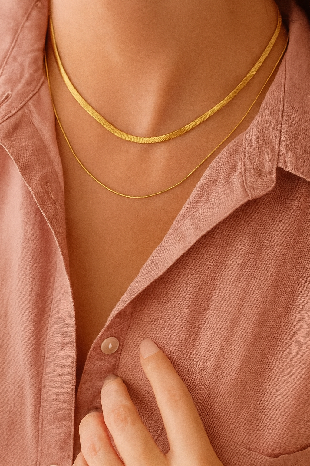 18k Gold Plated Layered Flat Snake Chain Necklace
