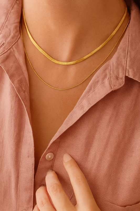 18k Gold Plated Layered Flat Snake Chain Necklace