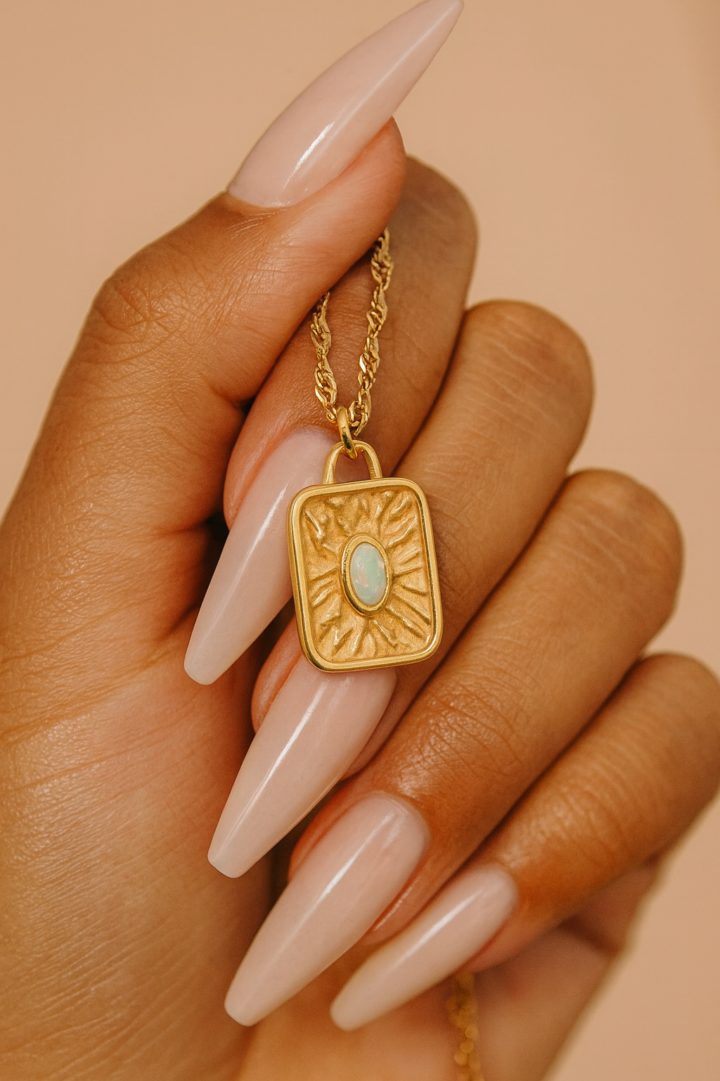 18K Non-Tarnish Rectangle Stone Sun Necklace