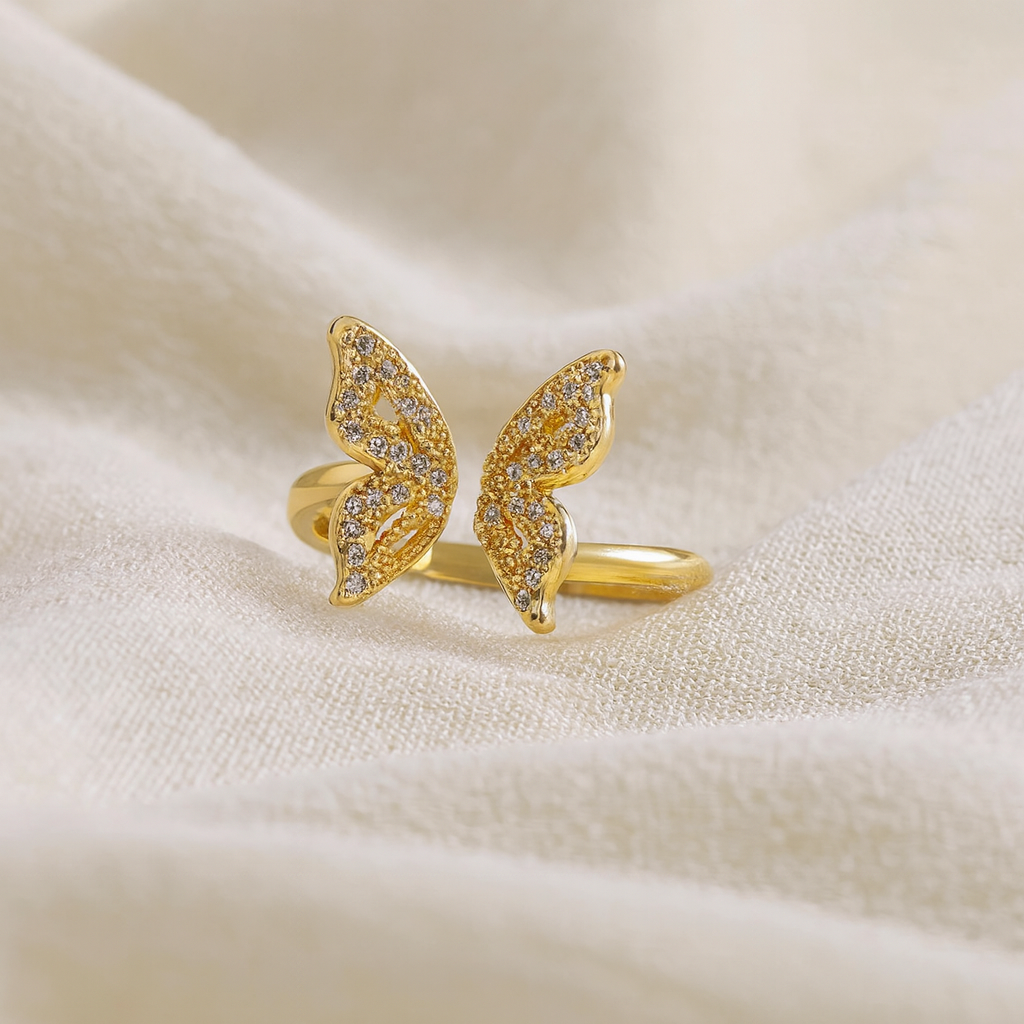 Gold Filled Clear Micro Paved Cz Open Butterfly Ring