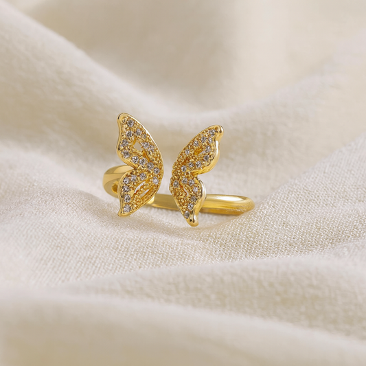 Gold Filled Clear Micro Paved Cz Open Butterfly Ring
