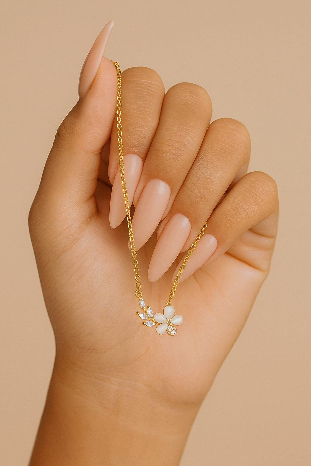 14k Gold Plated Crystal Flower Branch Leaf Necklace