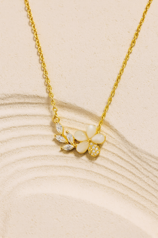 14k Gold Plated Crystal Flower Branch Leaf Necklace