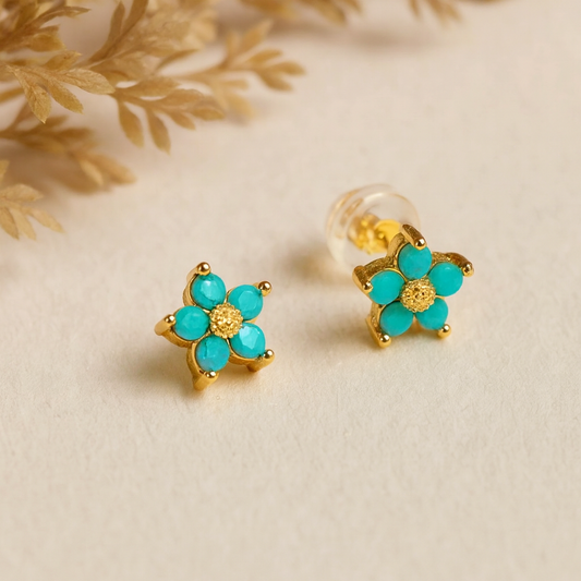 24K Gold Filled Mini 7mm Turquoise Flower Studs