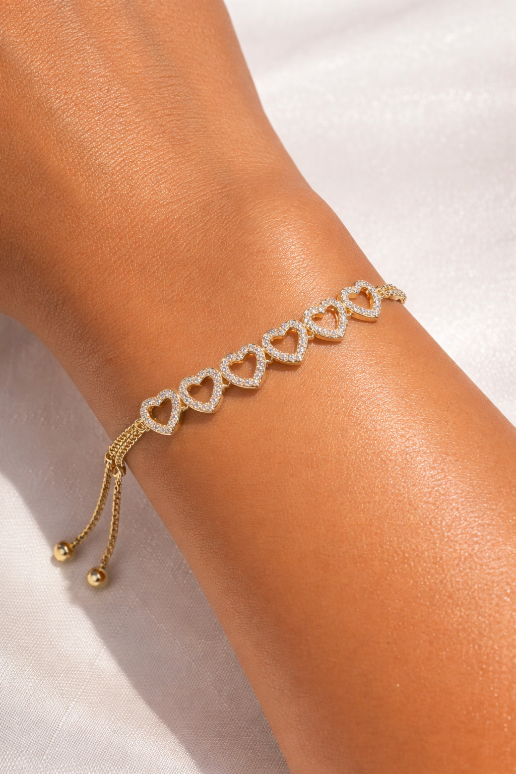 18k Gold Filled Hearts Charms Adjustable Bracelet