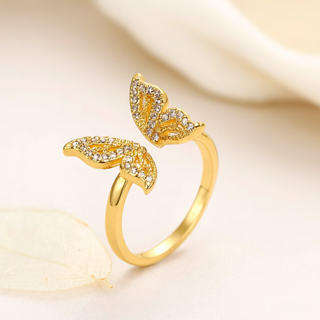 Gold Filled Clear Micro Paved Cz Open Butterfly Ring