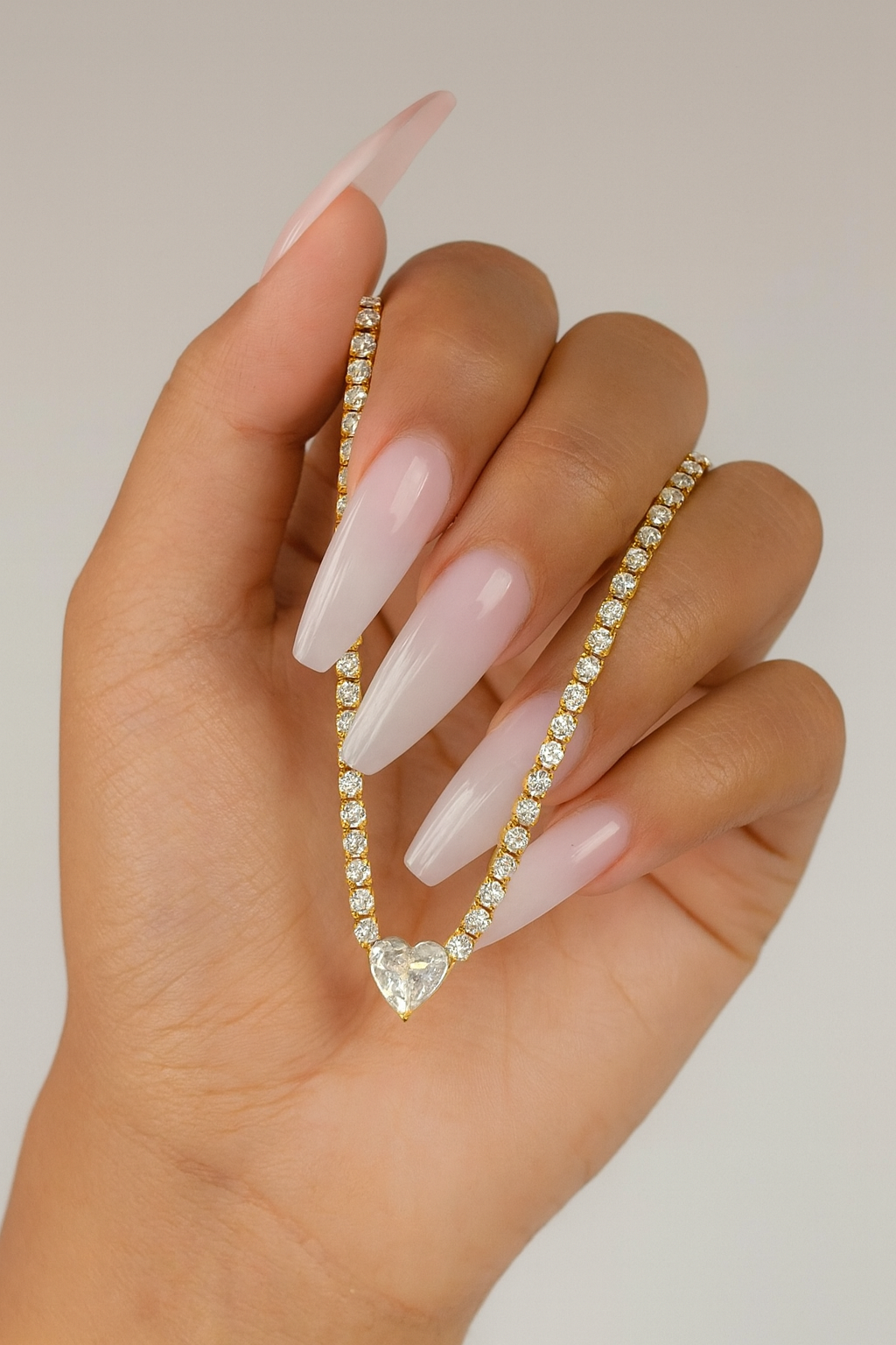 14k Gold Plated Crystal Heart Tennis Chain Necklace